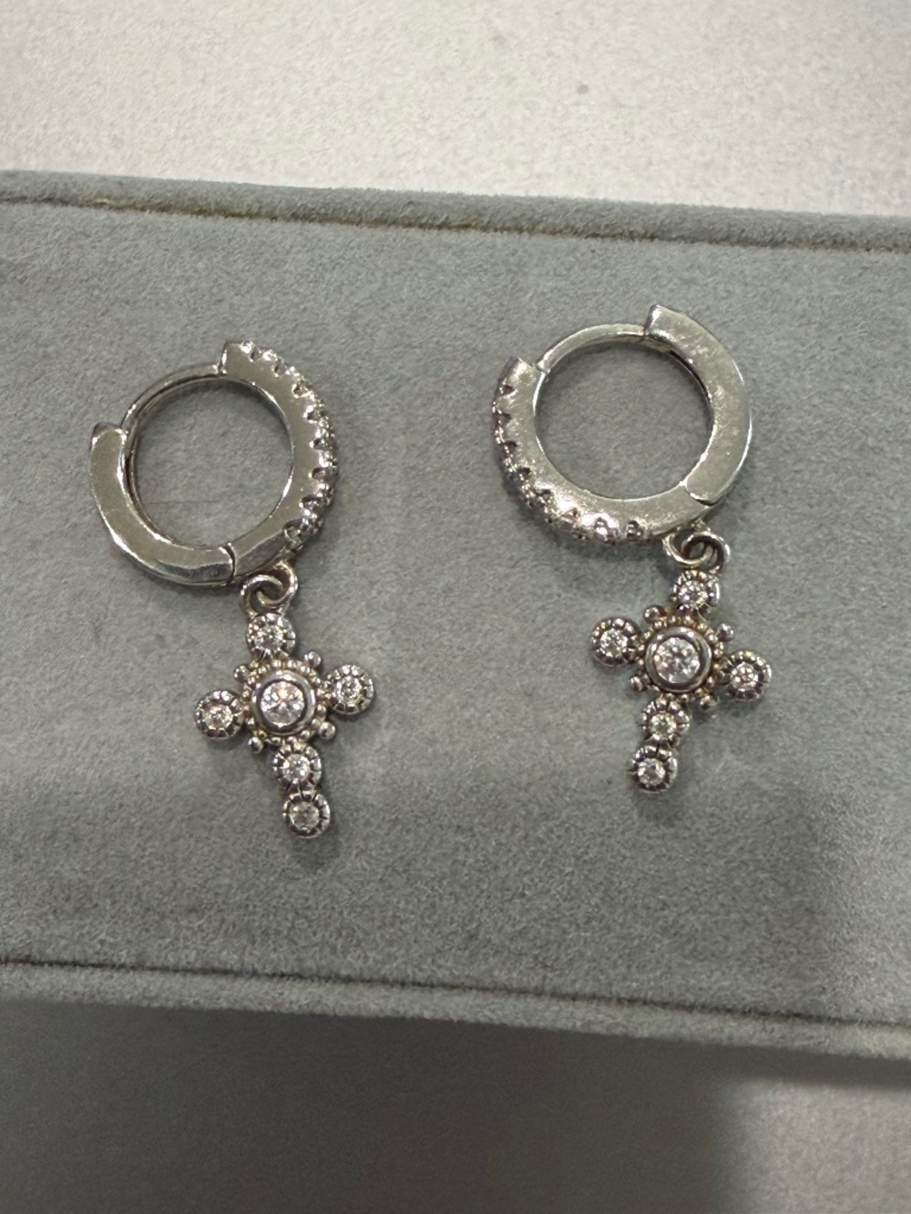 Huggy Hoop Crystal Cross Earrings set in Sterling Silver - Pierced